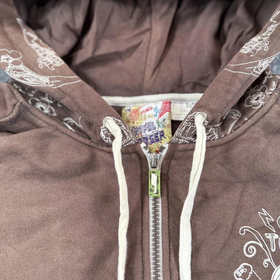 Artful Dodger Sudadera con Capucha Para Hombres 3XL Marrón Vela al Diablo Cremallera Completa Gráfico Calavera Foto 4 de 4