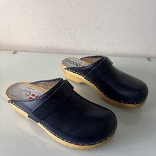 Ecco Leather Wooden Heel Clogs Mule Shoes Navy EU 37 UK 4