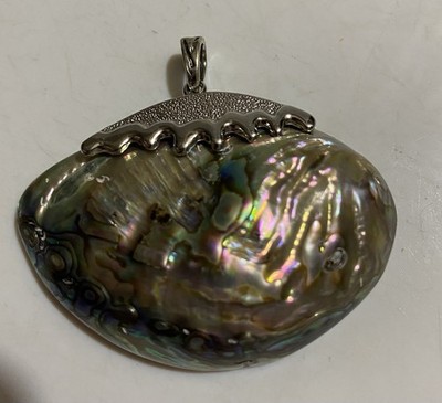 Beautiful New Abalone And Mother Of Pearl Pendent 2  X 1.5  Silver Accents