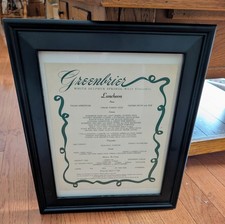 1963 Greenbrier Luncheon Menu Framed White Sulphur Springs West Virginia