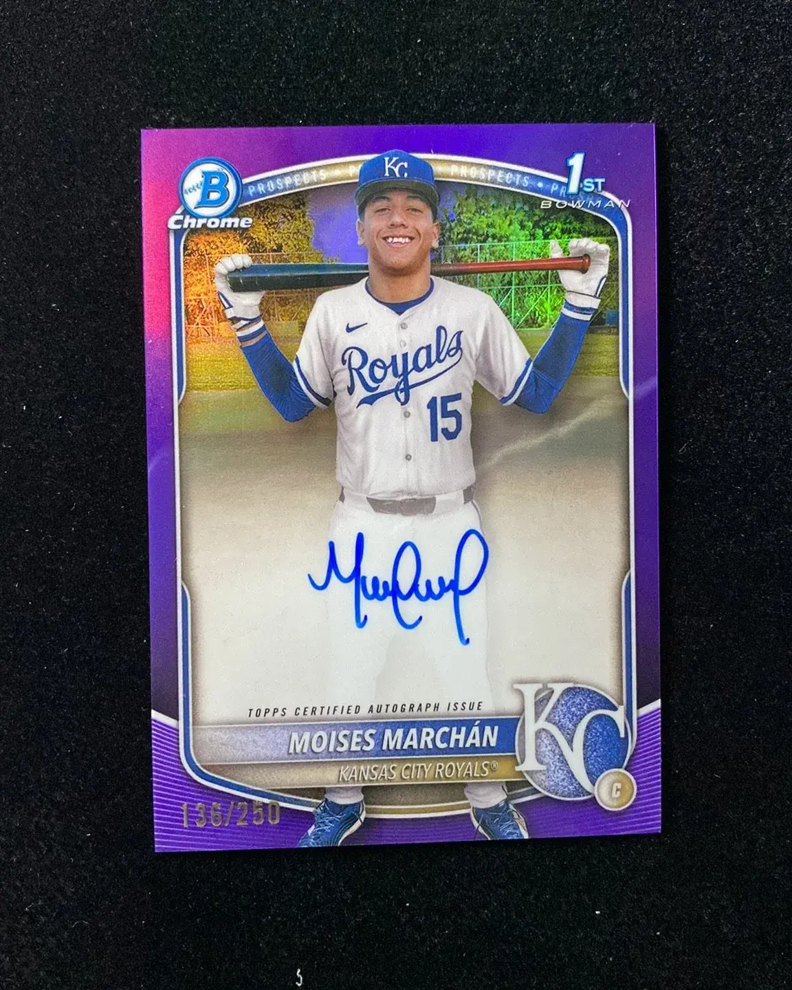 2025 Bowman Chrome Purple #CPA-MM Moises Marchan 1st Prospects Auto 136/250 TOM