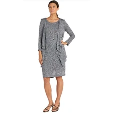 R&M Richards Formal Sheath Dress W/Cascade Front Jacket Detachable Necklace SZ 6