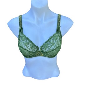 Aubade Paris Bra Forest Green Lace Unlined Underwire Balconette  32DD