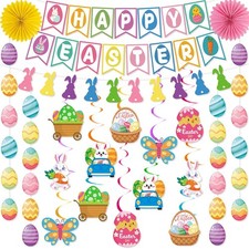 55 Pcs Easter Decorations, Happy Easter Banner Hanging Decorations for Office...