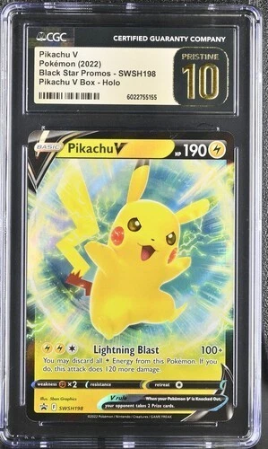 2022 POKEMON BLACK STAR PROMO PIKACHU V #SWSH198 HOLO CGC 10 PRISTINE