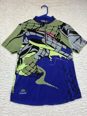 Jamie Sadock Golf Shirt Womens Medium Blue Quarter Zip Pleated Princeville Print