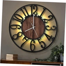  Large Wall Clocks with Night Light Battery 24 Inch Black-wood-arabic