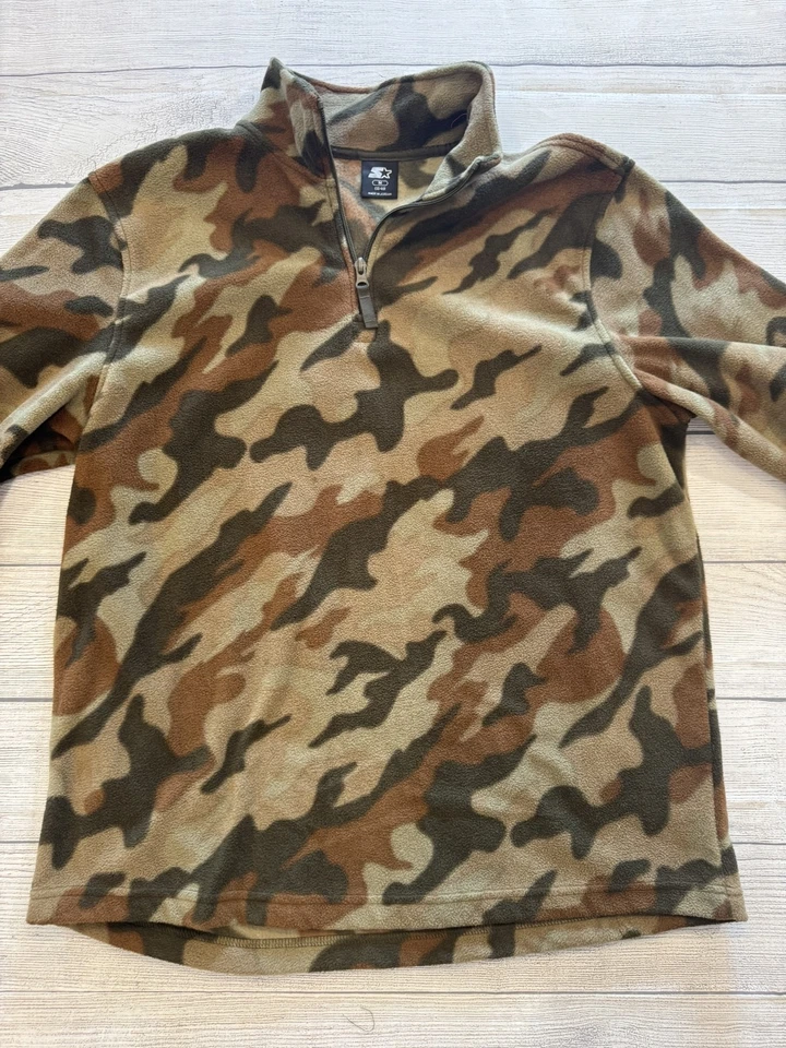 Starter Pullover Mens Medium Camo Fleece Half Zip Outdoor Hunting Sweater Brown - Image 3 of 4