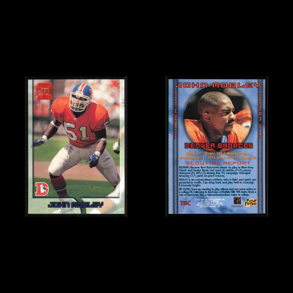 John Mobley Rookie #349 1996 Topps Stadium Club Denver Broncos Football Card NFL - Image 3 of 3