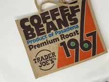 TRADER JOE'S COFFEE BEANS 1967 Pasadena  Jute Tote Reusable Shopping Bag New