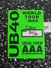 Vintage 1999 UB40 World Tour Local Crew Backstage Pass Satin
