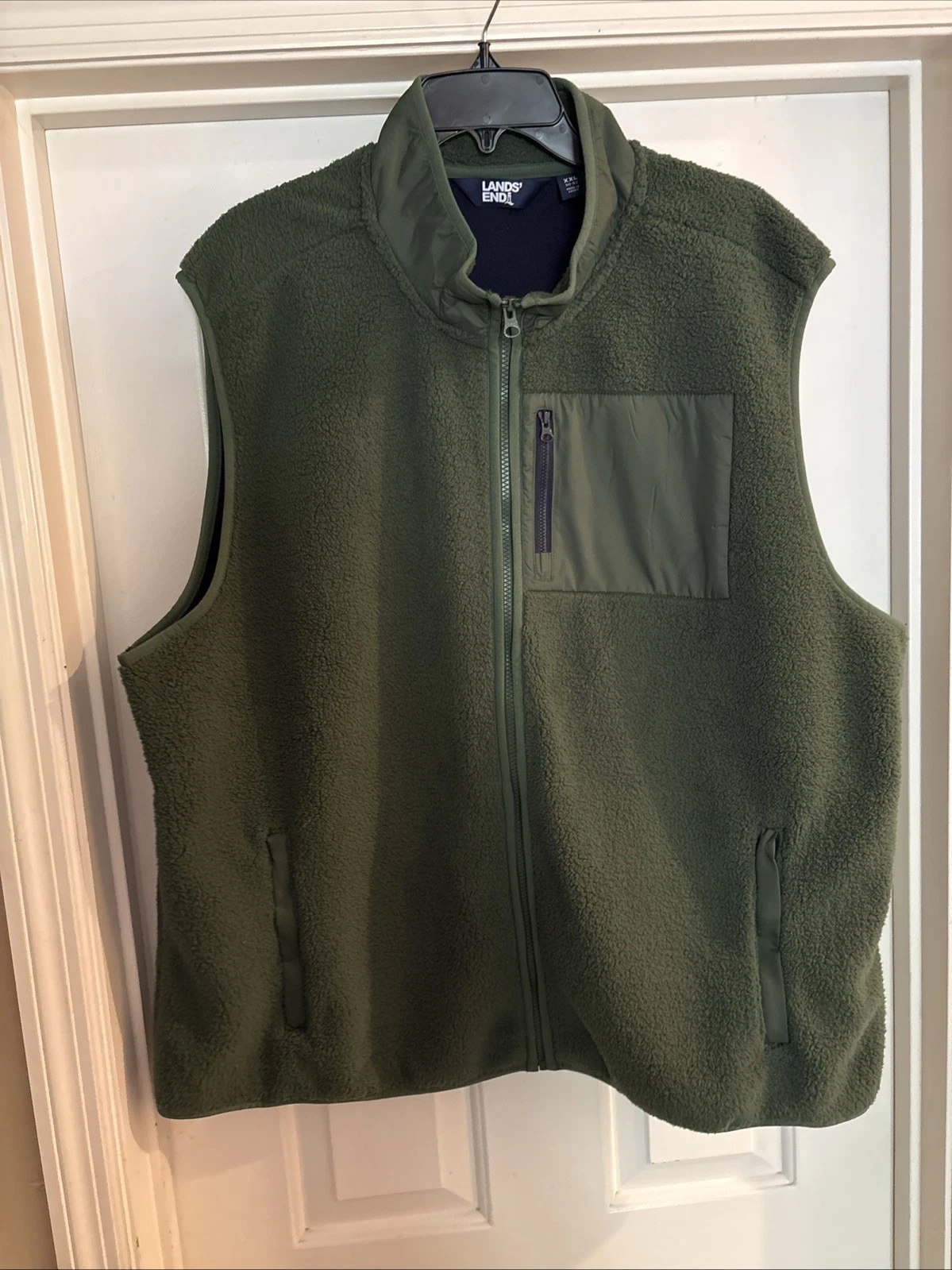 Lands End Mens Army Green 2XL Fleece Full Zip Vest XXL (50-52) NWOT
