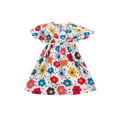 Hanna Andersson Floral Girls Short Sleeve Cotton Dress Adjustable  140cm-8-10US