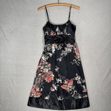 Vntg Forever Size S Satin Babydoll Dress Dark Florals Fairycore Goblin Butterfly