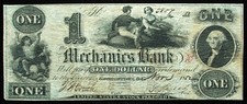 1852 $1 Mechanics Bank Georgetown DC Obsolete VF w/ Choice Eye Appeal