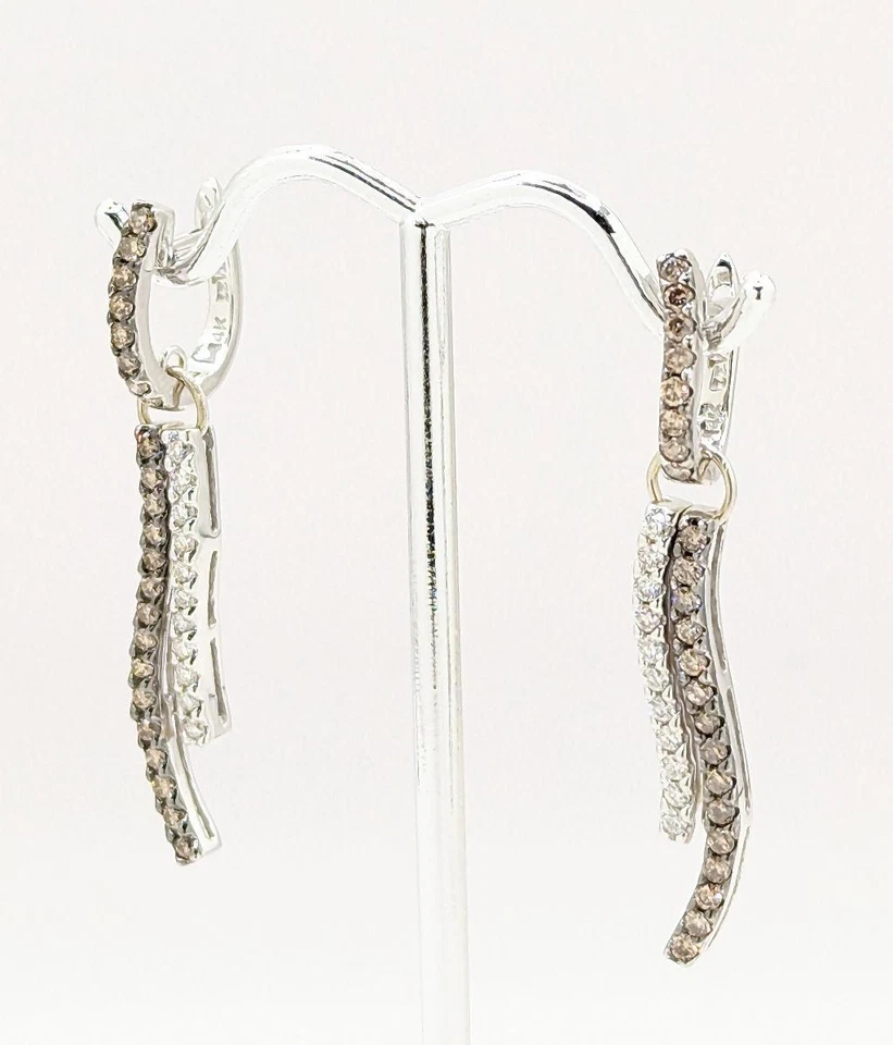 14K белое золото 6,3 г шампанского бриллиант падение подвеской кисточки бар крошечные серьги-кольца - Изображение 3 из 4