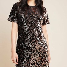 Black Anthropologie Andi Sequined Tee Dress, , Large sz M