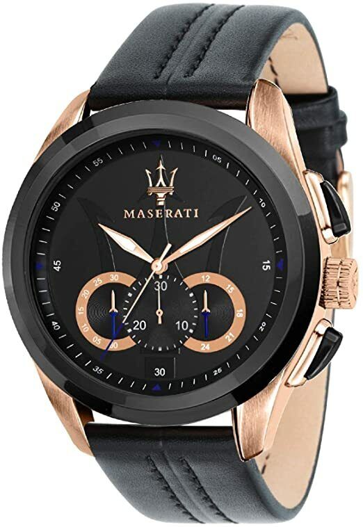 Maserati Traguardo Men's Chronograph Black Dial Black Leather Watch R8871612025