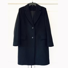 Fleurette Coat Notch Collar 100% Wool Reed Overcoat Black Topper 2 Btn Size 14