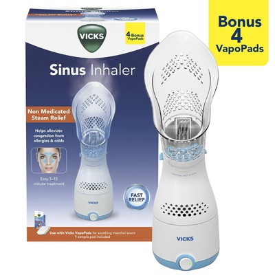 Vicks Steam Sinus Inhaler with 4 Bonus VapoPads, Allergies and Colds, White, VIH