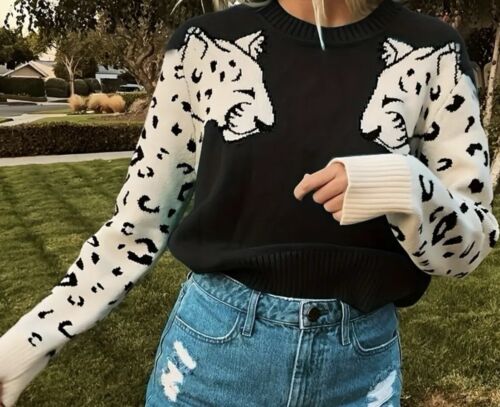 Women Sweater creative Leopard Sizes S,M,L,XL black