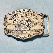 VTG BELT BUCKLE LIVINGSTON WELLS CO. FOREIGN AND DOMESTIC GOLD DEALERS SHIP