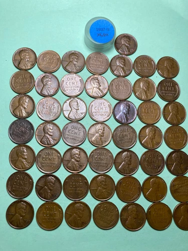 1937-S LINCOLN WHEAT CENT PENNY ROLL, HIGH GRADE, XF/AU, very nice roll