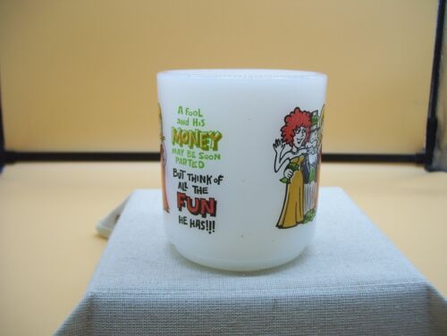 Vintage Milk Glass A Fool And His Money Funny Cartoon Coffee Tea Cup Mug Humor - Picture 3 of 6