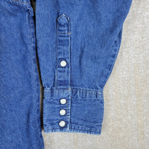 Vintage Wrangler Western Denim Shirt Mens 2XL 19-35 Big Blue Pearl Snap USA - Picture 6 of 10