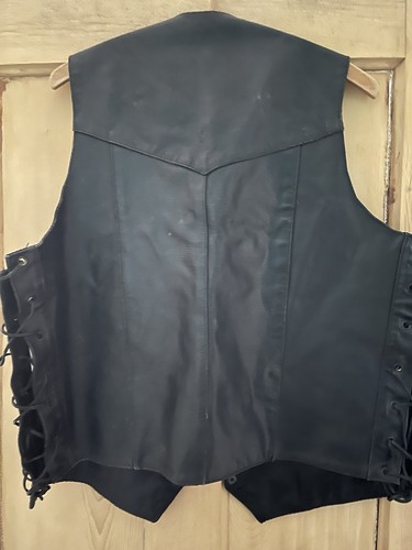 Himalaya Vintage Leather Biker Waistcoat With Patches Size 42 - Picture 5 of 6