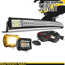 52" inch Curved Tri Row LED Light Bar Combo Driving Offroad + 4" Pods For Truck