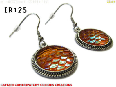 Steampunk Ohrringe Pfirsich Fisch Drachenschuppen hypoallergen Edelstahl #ER125