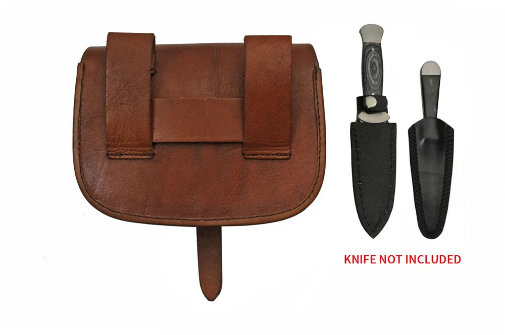 Medieval Belt Bag | Brown Real Leather Day Sporran Pouch with Knife Holster