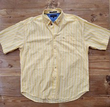 TOMMY HILFIGER GOLF Shirt Mens XL Short Sleeve Button Up Striped Yellow Cotton