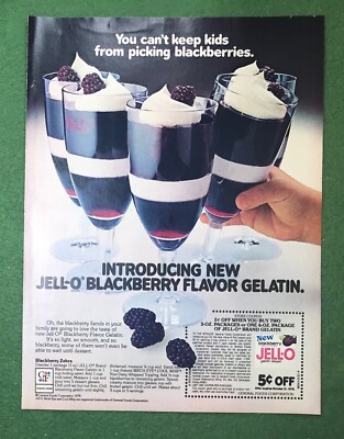 1970s magazine ad JELL-O Blackberry Flavored Gelatin dessert food kitchen