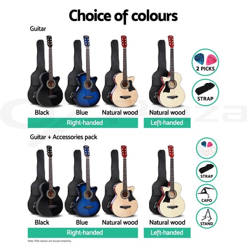 Alpha 38” Inch Acoustic Guitar Classical Wooden Folk Strings Capo Right/Left - Picture 3 of 19