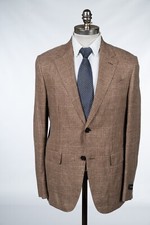 NWT ERMENEGILDO ZEGNA Brown Glen Check Linen Wool Silk Sport Coat 40 R EU 50