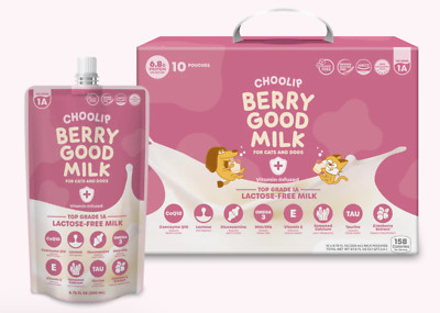 Berry Good Milk 10 Pouches. Vitamin-Infused Cat Milk, Dog, Kitten, Puppy Milk.