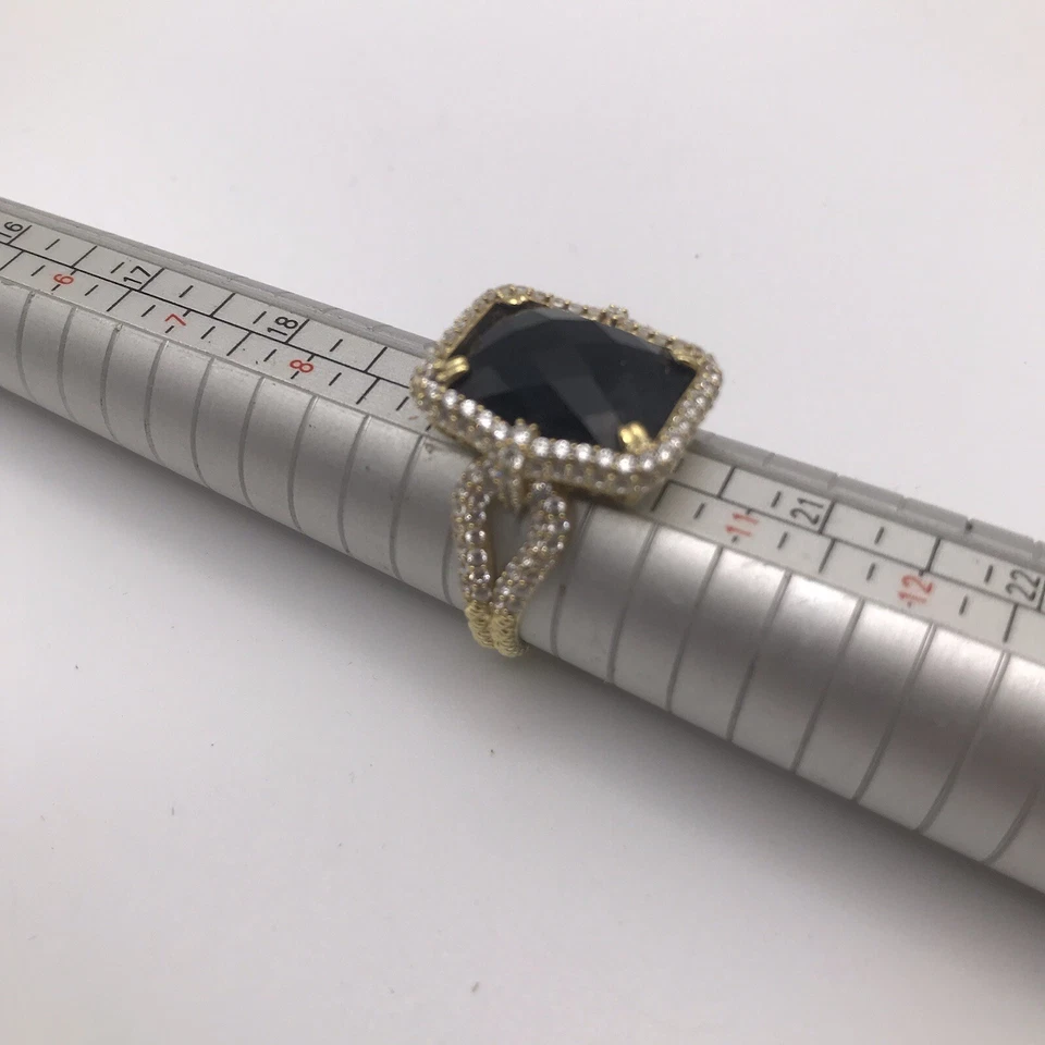 Anillo de cóctel Judith Ripka revestido de oro de 14 quilates de ónix negro y circonita cúbica talla 10 Foto 2 de 4