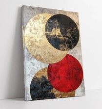 GOLD, RED AND BLACK CIRCLES ABSTRACT SUN FRAMED CANVAS WALL ART PICTURE PRINT