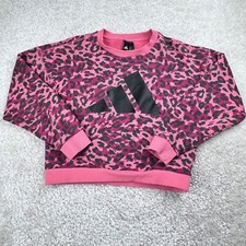 Adidas Pink Leopard French Terry Cropped Sweatshirt Womens XS
