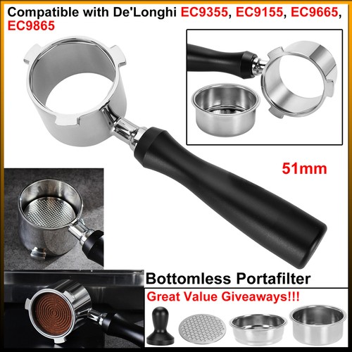DIBTSA 51mm Bottomless Portafilter, For De'Longhi EC9355, EC9155, EC9665, EC9865 - Picture 9 of 26