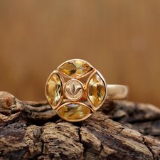 Yellow Citrine Rose Gold Plated Ring Size 8 Solid 925 Sterling Silver Jewelry