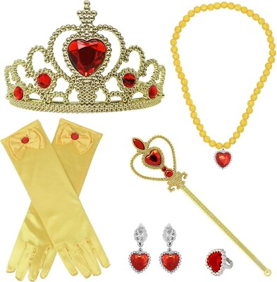 #ad Princess Dress Up Accessories For Belle Gloves Tiara Crown Wand Necklaces Kids $15.99