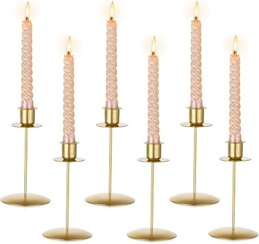 SHOWIN Set 9 Portacandele Oro Per Candele Coniche - Altezze 16/19/22 Cm, Antiscivolo - 4