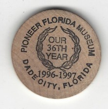 1997, Pioneer Florida Museum, Dade City, 36th Year, Wooden Nickel, Blank Back