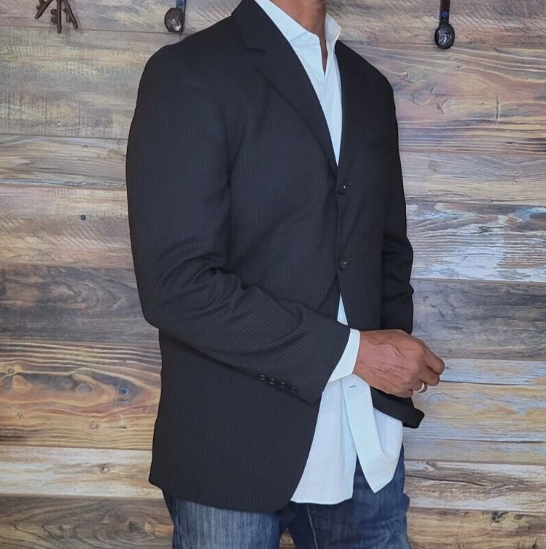 Blazer Chaqueta Deportiva Wilke Rodriguez Mezcla Lana Negro Rayas Talla 38R Foto 3 de 4