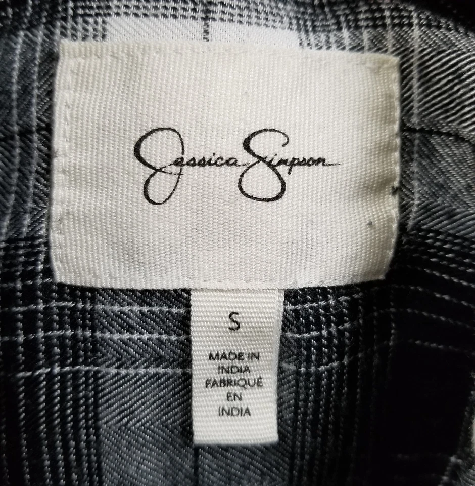 Женская футболка Jessica Simpson на пуговицах маленький размер черный белый клетчатый фланелевый топ осень - Изображение 4 из 4