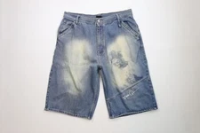 Vintage Y2K Makaveli Mens 40 Faded Baggy 2Pac Tupac Shakur Baggy Denim Shorts
