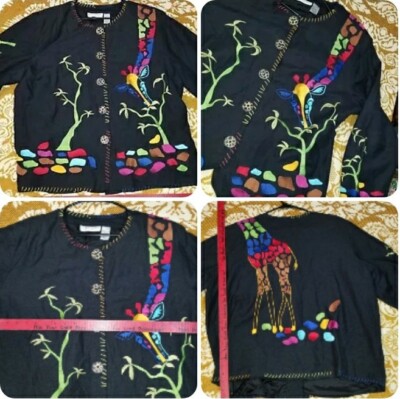 DRAPERS & DAMONS Black All Around Embroidered Giraffe Jacket 1X Great Condition 
